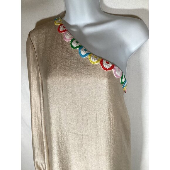ZAYAN THE LABEL Gold One Shoulder Kaftan Beaded Size 14 Designer Wedding Boho - Picture 2 of 10